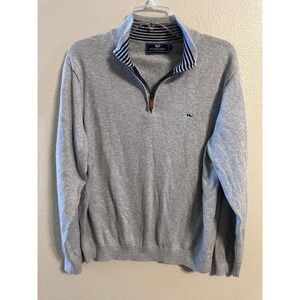 Vineyard Vines‎ Quarter Zip Pullover Sweater Mens Large Gray Striped Collar